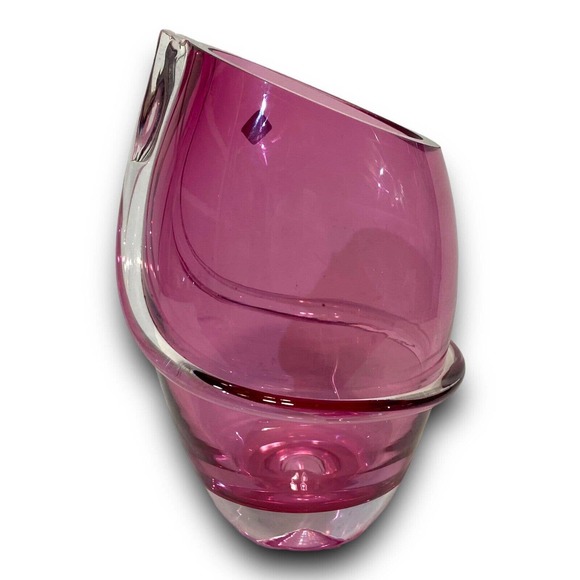 Vintage Josef Hospodka Chribska Glasworks Amethyst Pink Vase MCM Czech Republic - Picture 5 of 10
